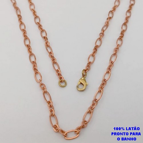 CORRENTE NO BRUTO PRONTO PARA O BANHO(COL8/0) (100% LATÃO)CORRENTE SIMPLES 3X1 COM FECHO LAGOSTA(PESO 7.8GR (TAMANHO "70CM ")- LARGURA 4MM - BRU25137