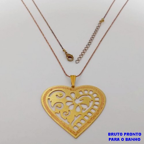 GARGANTILHA NO BRUTO PRONTO PARA O BANHO(CX170) CORRENTE L11 DE 45CM+EXTENSOR COM FECHO LAGOSTA - PINGENTE DE CORAÇÃO DE 4CM (PESO 4.4GR - BRU25141