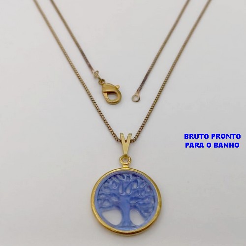 GARGANTILHA NO BRUTO PRONTO PARA O BANHO(CX170) COM CORRENTE VENEZIANA DE 45CM E PINGENTE ARVORE DA VIDA EM RESINA/LATÃO ) PINGENTE 1,5MM - PESO 2,3GR - BRU25142