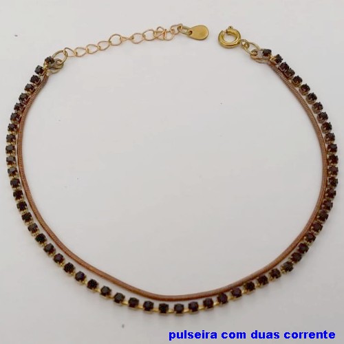 PULSEIRA NO BRUTO PRONTO PARA O BANHO(CX171)-PULSEIRA CORRENTE DUPLA RABO DE RATO E CRISTAL NEGRO / TAMANHO 18CM+EXTENSOR(PESO 3.6GR ) BRU25154