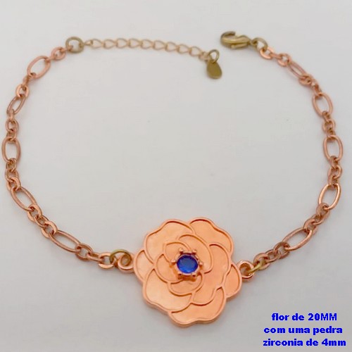 PULSEIRA NO BRUTO PRONTO PARA O BANHO(CRIS)COM FECHO LAGOSTA(CX.171)- UMA FLOR DE 18MM COM UMA PEDRA ZIRCONIA - TAMANHO 19CM+EXTENSOR( PESO 3.8GR - BRU25165
