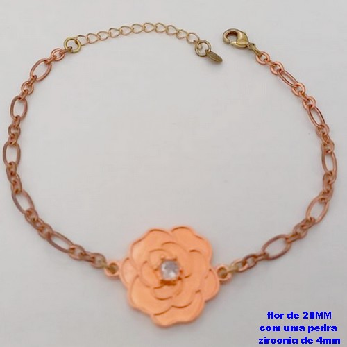 PULSEIRA NO BRUTO PRONTO PARA O BANHO(CRIS)COM FECHO LAGOSTA(CX.171)- UMA FLOR DE 18MM COM UMA PEDRA ZIRCONIA - TAMANHO 19CM+EXTENSOR( PESO 3.8GR - BRU25166