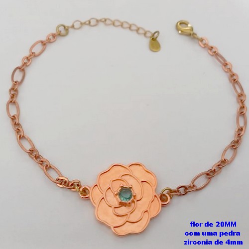 PULSEIRA NO BRUTO PRONTO PARA O BANHO(CRIS)COM FECHO LAGOSTA(CX.171)- UMA FLOR DE 18MM COM UMA PEDRA ZIRCONIA - TAMANHO 19CM+EXTENSOR( PESO 3.8GR - BRU25167