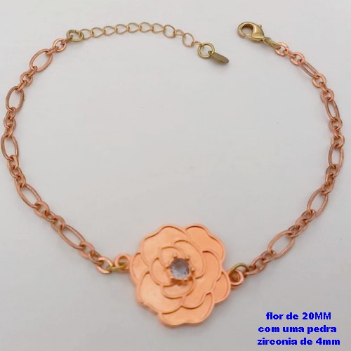 PULSEIRA NO BRUTO PRONTO PARA O BANHO(CRIS)COM FECHO LAGOSTA(CX.171)- UMA FLOR DE 18MM COM UMA PEDRA ZIRCONIA - TAMANHO 19CM+EXTENSOR( PESO 3.8GR - BRU25169
