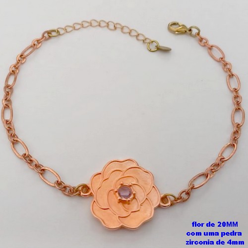 PULSEIRA NO BRUTO PRONTO PARA O BANHO(CRIS)COM FECHO LAGOSTA(CX.171)- UMA FLOR DE 18MM COM UMA PEDRA ZIRCONIA - TAMANHO 19CM+EXTENSOR( PESO 3.8GR - BRU25170