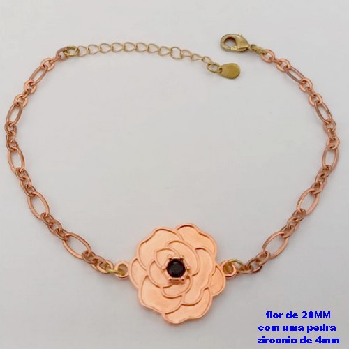 PULSEIRA NO BRUTO PRONTO PARA O BANHO(CRIS)COM FECHO LAGOSTA(CX.171)- UMA FLOR DE 18MM COM UMA PEDRA ZIRCONIA - TAMANHO 19CM+EXTENSOR( PESO 3.8GR - BRU25171
