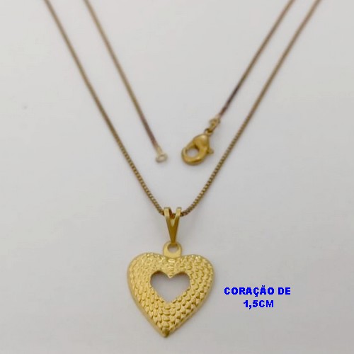 GARGANTILHA NO BRUTO PRONTO PARA O BANHO(V4033)COM FECHO LAGOSTA(CX.171)- CORRENTE VENEZIANA DE 45CM E UM PINGENTE DE CORAÇÃO 1,5CM -( PESO 2.2GR - BRU25173