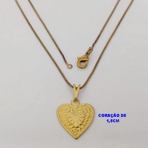 GARGANTILHA NO BRUTO PRONTO PARA O BANHO(V4071)COM FECHO LAGOSTA(CX.171)- CORRENTE VENEZIANA DE 45CM E UM PINGENTE DE CORAÇÃO 1,5CM -( PESO 2.2GR - BRU25174