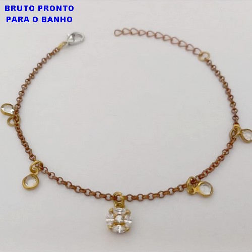 PULSEIRAS NO BRUTO PRONTO PARA O BANHO(171)- PINGENTE DE FLOR COM ZIRCONIA - TAMANHO 17CM+EXTENSOR -( PESO 2,2GR - BRU25181