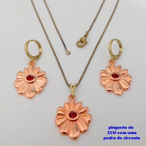 CONJUNTO NO BRUTO PRONTO PARA O BANHO(171)-(CRIS) COM CORRENTE VENEZIANA DE 45CM E PINGENTE DE2CM COM UMA PEDRA DE ZIRCONIA -( PESO 7.9GR - BRU25190