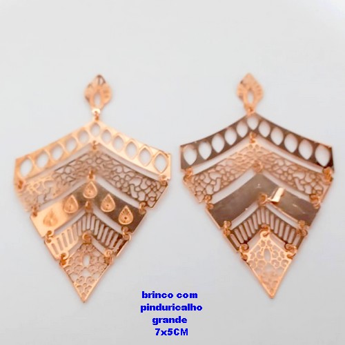 BRINCO NO BRUTO PRONTO PARA O BANHO(171)- BRINCO GRANDE COM PINDURICALHO EM FOTORORROSÃO ( TAMANHO 7X5CM -( PESO 8.9GR - BRU25191