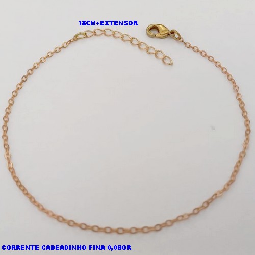PULSEIRA NO BRUTO PRONTO PARA O BANHO(CX172)PULSEIRA (18CM+EXTENSOR) COM CORRENTE CADEADINHO SIMPLES COM FECHO LAGOSTA 100% LATÃO (PESO 0,09GR - BRU25193