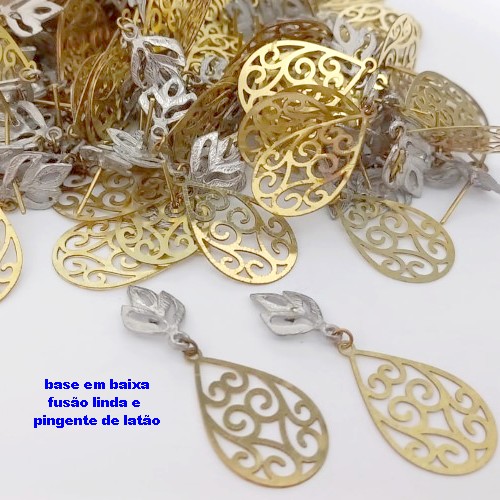 BRINCO NO BRUTO PRONTO PARA O BANHO(CX172)BRINCO COM BASE EM BAIXA FUSÃO E PINGENTE DE LATÃO GOTA DE 20MM (PESO 1.8GR - BRU2525201
