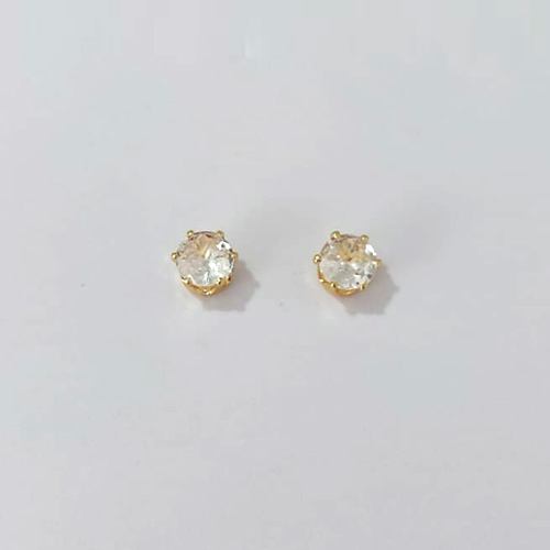 BRINCO FOLHEADO A OURO - BANHADO COM 5 MILÉSIMOS + VERNIZ DIAMOND - BRINCO DE PINO COM ZIRCÔNIA 7MM OURO1268