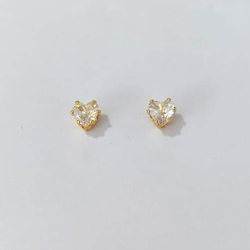 BRINCO FOLHEADO A OURO - BANHADO COM 5 MILÉSIMOS + VERNIZ DIAMOND - BRINCO DE PINO COM ZIRCÔNIA CORAÇÃO 5MM OURO1269