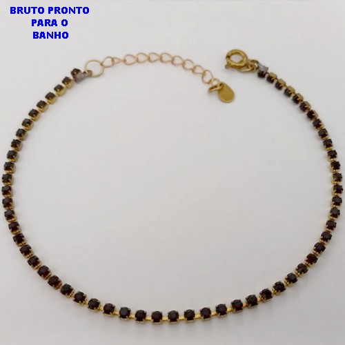 PULSEIRA NO BRUTO PRONTO PARA O BANHO(CX172)PULSEIRA SIMPLES E DELICADA E CRISTAL NEGRO / TAMANHO 18CM+EXTENSOR / PESO 2.2 / BRU25218
