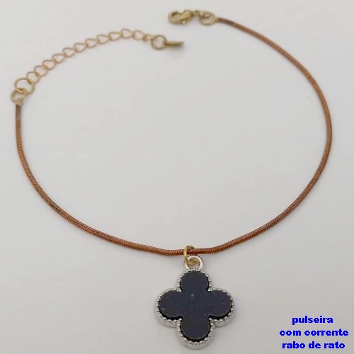 PULSEIRA NO BRUTO PRONTO PARA O BANHO(CX172)PULSEIRA SIMPLES CORRENTE RABO DE RATO E TREVO DE 14MM / TAMANHO 18CM+EXTENSOR / PESO 2.8GR / BRU25219