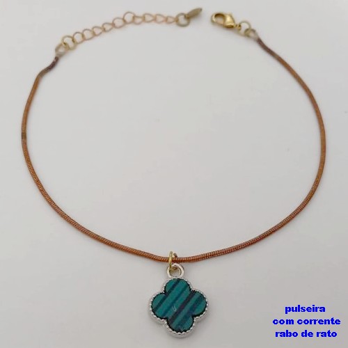 PULSEIRA NO BRUTO PRONTO PARA O BANHO(CX172)PULSEIRA SIMPLES CORRENTE RABO DE RATO E TREVO DE 10MM / TAMANHO 18CM+EXTENSOR / PESO 2.5GR / BRU25221