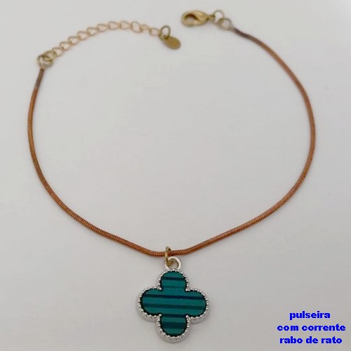 PULSEIRA NO BRUTO PRONTO PARA O BANHO(CX172)PULSEIRA SIMPLES CORRENTE RABO DE RATO E TREVO DE 14MM / TAMANHO 18CM+EXTENSOR / PESO 2.8GR / BRU25222