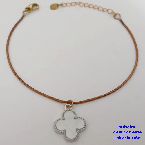 PULSEIRA NO BRUTO PRONTO PARA O BANHO(CX172)PULSEIRA SIMPLES CORRENTE RABO DE RATO E TREVO DE 14MM / TAMANHO 18CM+EXTENSOR / PESO 2.8GR / BRU25223