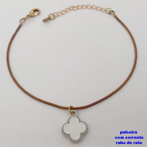PULSEIRA NO BRUTO PRONTO PARA O BANHO(CX172)PULSEIRA SIMPLES CORRENTE RABO DE RATO E TREVO DE 10MM / TAMANHO 18CM+EXTENSOR / PESO 2.6GR / BRU25224