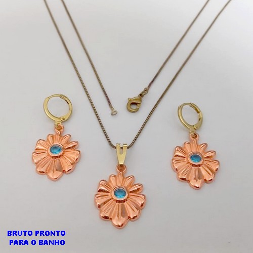 CONJUNTO NO BRUTO PRONTO PARA O BANHO(173)-(CRIS) COM CORRENTE VENEZIANA DE 45CM E PINGENTE DE2CM COM UMA PEDRA DE ZIRCONIA -( PESO 7.9GR - BRU25227