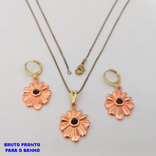 CONJUNTO NO BRUTO PRONTO PARA O BANHO(173)-(CRIS) COM CORRENTE VENEZIANA DE 45CM E PINGENTE DE2CM COM UMA PEDRA DE ZIRCONIA -( PESO 7.9GR - BRU25229
