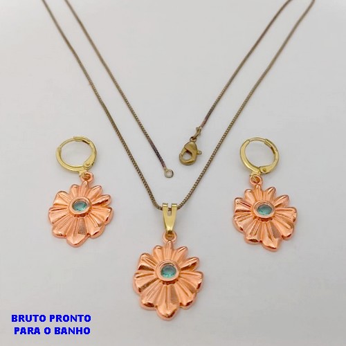 CONJUNTO NO BRUTO PRONTO PARA O BANHO(173)-(CRIS) COM CORRENTE VENEZIANA DE 45CM E PINGENTE DE2CM COM UMA PEDRA DE ZIRCONIA -( PESO 7.9GR - BRU25231