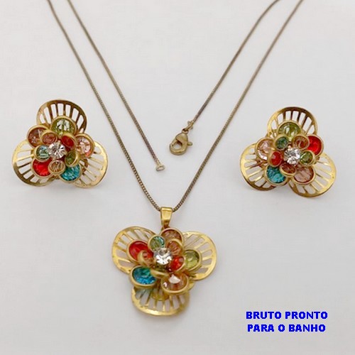 CONJUNTO NO BRUTO PRONTO PARA O BANHO(173)-COM CORRENTE VENEZIANA DE 45CM E PINGENTE DE2,5CM /BRINCO DE 2,5CM -( PESO 9.8GR - BRU25232