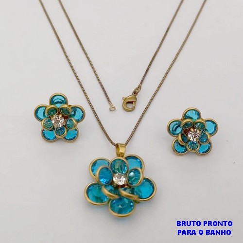 CONJUNTO NO BRUTO PRONTO PARA O BANHO(173)-COM CORRENTE VENEZIANA DE 45CM E PINGENTE DE2,5CM /BRINCO DE 1,5CM -( PESO 9.8GR - BRU25233