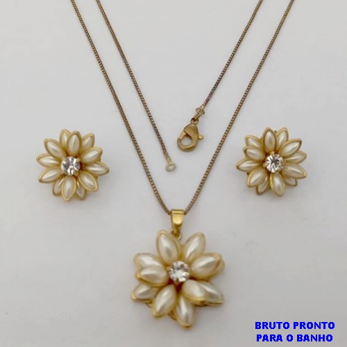 CONJUNTO NO BRUTO PRONTO PARA O BANHO(173)-COM CORRENTE VENEZIANA DE 45CM E PINGENTE DE2,5CM /BRINCO DE 1,5CM -( PESO 9.8GR - BRU25235