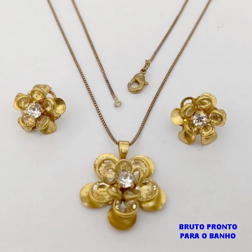 CONJUNTO NO BRUTO PRONTO PARA O BANHO(173)-COM CORRENTE VENEZIANA DE 45CM E PINGENTE DE2,5CM /BRINCO DE 1,5CM -( PESO 9.8GR - BRU25236