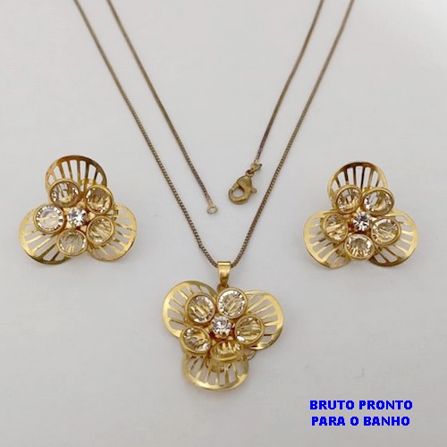 CONJUNTO NO BRUTO PRONTO PARA O BANHO(173)-COM CORRENTE VENEZIANA DE 45CM E PINGENTE DE2,5CM /BRINCO DE 2,5CM -( PESO 9.8GR - BRU25237