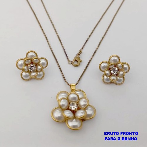 CONJUNTO NO BRUTO PRONTO PARA O BANHO(173)-COM CORRENTE VENEZIANA DE 45CM E PINGENTE DE2,5CM /BRINCO DE 1,5CM -( PESO 9.8GR - BRU25238