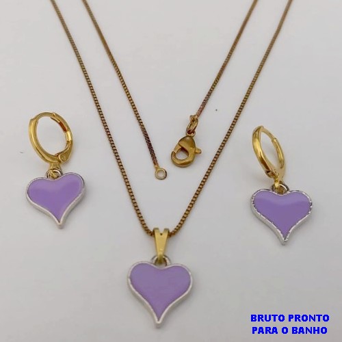 CONJUNTO NO BRUTO PRONTO PARA O BANHO(173)-COM CORRENTE VENEZIANA DE 45CM E PINGENTE DE CORAÇÃO ESMALTADO DE 12MM -( PESO 4.8GR - BRU25241