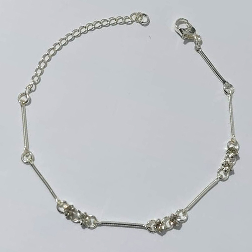PULSEIRA FOLHEADA A PRATA COM 50 MILÉSIMOS + VERNIZ DIAMOND - PULSEIRA 16CM + EXTENSOR COM ZIRCÔNIAS CRISTAIS - PRA896