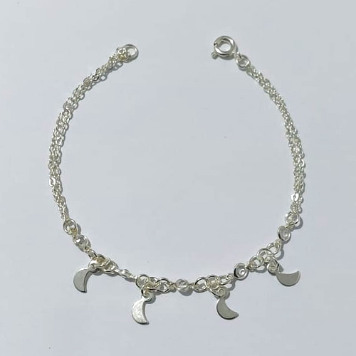 PULSEIRA FOLHEADA A PRATA COM 50 MILÉSIMOS + VERNIZ DIAMOND - PULSEIRA DUPLA 17CM COM LUAS - PRA900