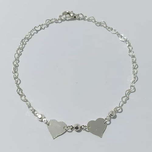 PULSEIRA FOLHEADA A PRATA COM 50 MILÉSIMOS + VERNIZ DIAMOND - PULSEIRA 19CM STRASS E CORAÇÕES - PRA902