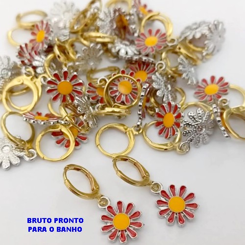 BRINCO NO BRUTO PRONTO PARA O BANHO(173)-BRINCO DE ARGOLINHA DE PRESSÃO(TRANQUETA) - TAMANHO PINGENTE MARGARIDA 12MM / PESO 1.9GR - BRU25258