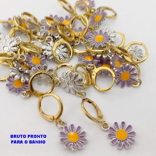 BRINCO NO BRUTO PRONTO PARA O BANHO(173)-BRINCO DE ARGOLINHA DE PRESSÃO(TRANQUETA) - TAMANHO PINGENTE MARGARIDA 12MM / PESO 1.9GR - BRU25259