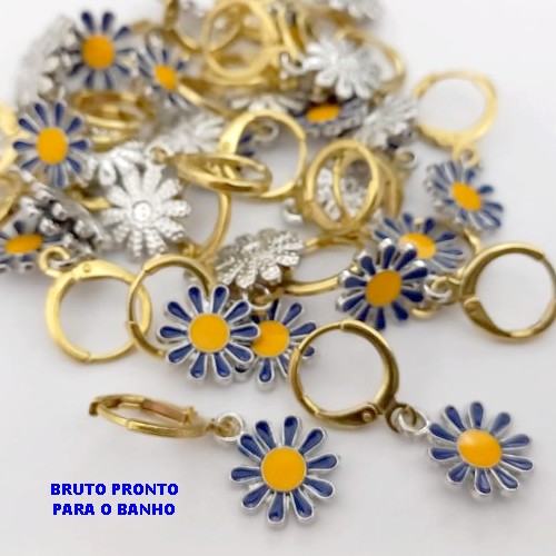 BRINCO NO BRUTO PRONTO PARA O BANHO(173)-BRINCO DE ARGOLINHA DE PRESSÃO(TRANQUETA) - TAMANHO PINGENTE MARGARIDA 12MM / PESO 1.9GR - BRU25260