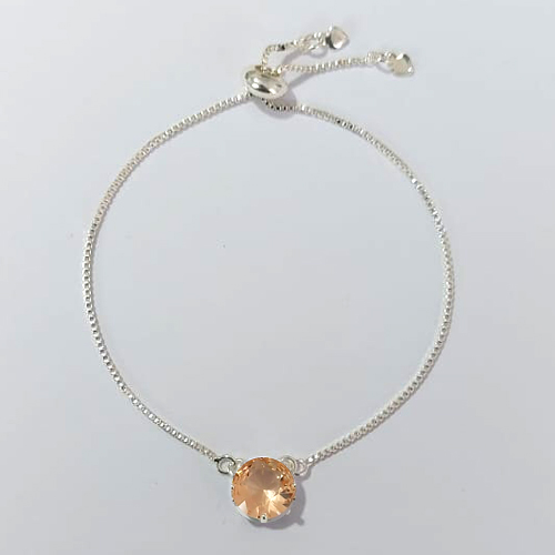 PULSEIRA FOLHEADA A PRATA COM 50 MILÉSIMOS + VERNIZ DIAMOND - PULSEIRA AJUSTÁVEL COM ZIRCÔNIA REDONDA SALMÃO 10MM - PRA911