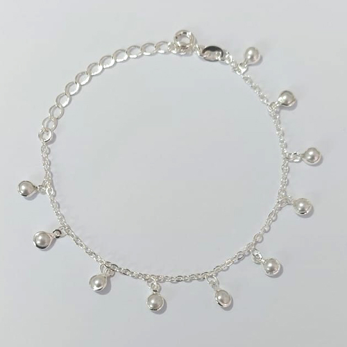 PULSEIRA FOLHEADA A PRATA COM 50 MILÉSIMOS + VERNIZ DIAMOND - PULSEIRA 15CM + EXTENSOR COM PÉROLAS - PRA922