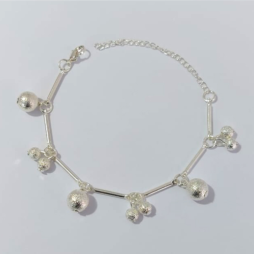 PULSEIRA FOLHEADA A PRATA COM 50 MILÉSIMOS + VERNIZ DIAMOND - PULSEIRA 16CM + EXTENSOR COM ESFERAS - PRA924