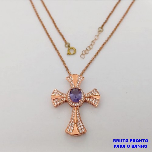 GARGANTILHA NO BRUTO PRONTO PARA O BANHO(173)-GARGANTILHA COM CORRENTE CADEADO DE 45+EXTENSOR - TAMANHO PINGENTE 3.5CM / PESO 7.9GR - BRU25261