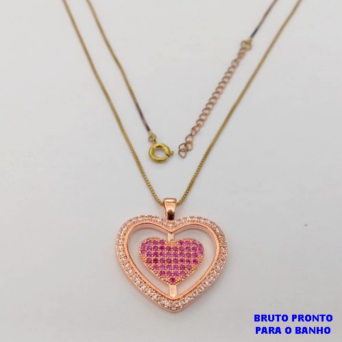 GARGANTILHA NO BRUTO PRONTO PARA O BANHO(173)-GARGANTILHA COM CORRENTE CADEADO DE 45+EXTENSOR - TAMANHO PINGENTE 2.2CM / PESO 6.6GR - BRU25264