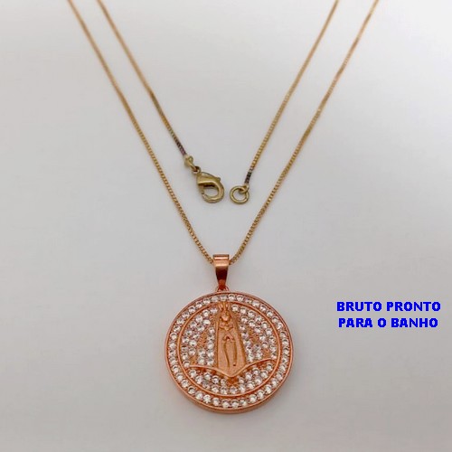 GARGANTILHA NO BRUTO PRONTO PARA O BANHO(173)-GARGANTILHA COM CORRENTE VENEZIANA DE 45+EXTENSOR - TAMANHO PINGENTE 2CM/ PESO 6.6GR - BRU25264