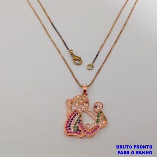 GARGANTILHA NO BRUTO PRONTO PARA O BANHO(173)-GARGANTILHA COM CORRENTE VENEZIANA DE 45+EXTENSOR - TAMANHO PINGENTE 2CM/ PESO 5.6GR - BRU25267