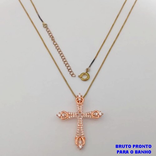 GARGANTILHA NO BRUTO PRONTO PARA O BANHO(173)-GARGANTILHA COM CORRENTE VENEZIANA DE 45+EXTENSOR - TAMANHO PINGENTE 3CM/ PESO 4.6GR - BRU25268