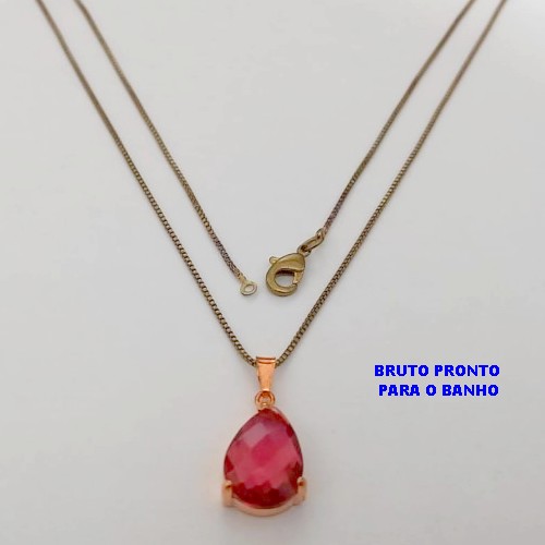 GARGANTILHA NO BRUTO PRONTO PARA O BANHO(173)-GARGANTILHA COM CORRENTE VENEZIANA DE 45CM COM PINGENTE DE GOTA EM VIDRO- / PESO 3.7GR - BRU25274